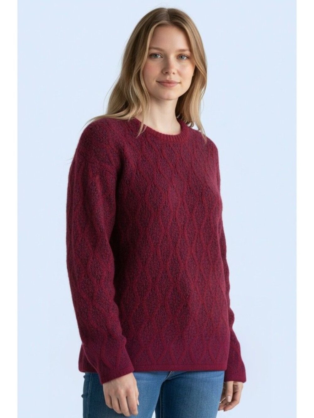 Paul Harris Vtg Red Pink Womens Sweater M cable diamond knit mohair wool blend